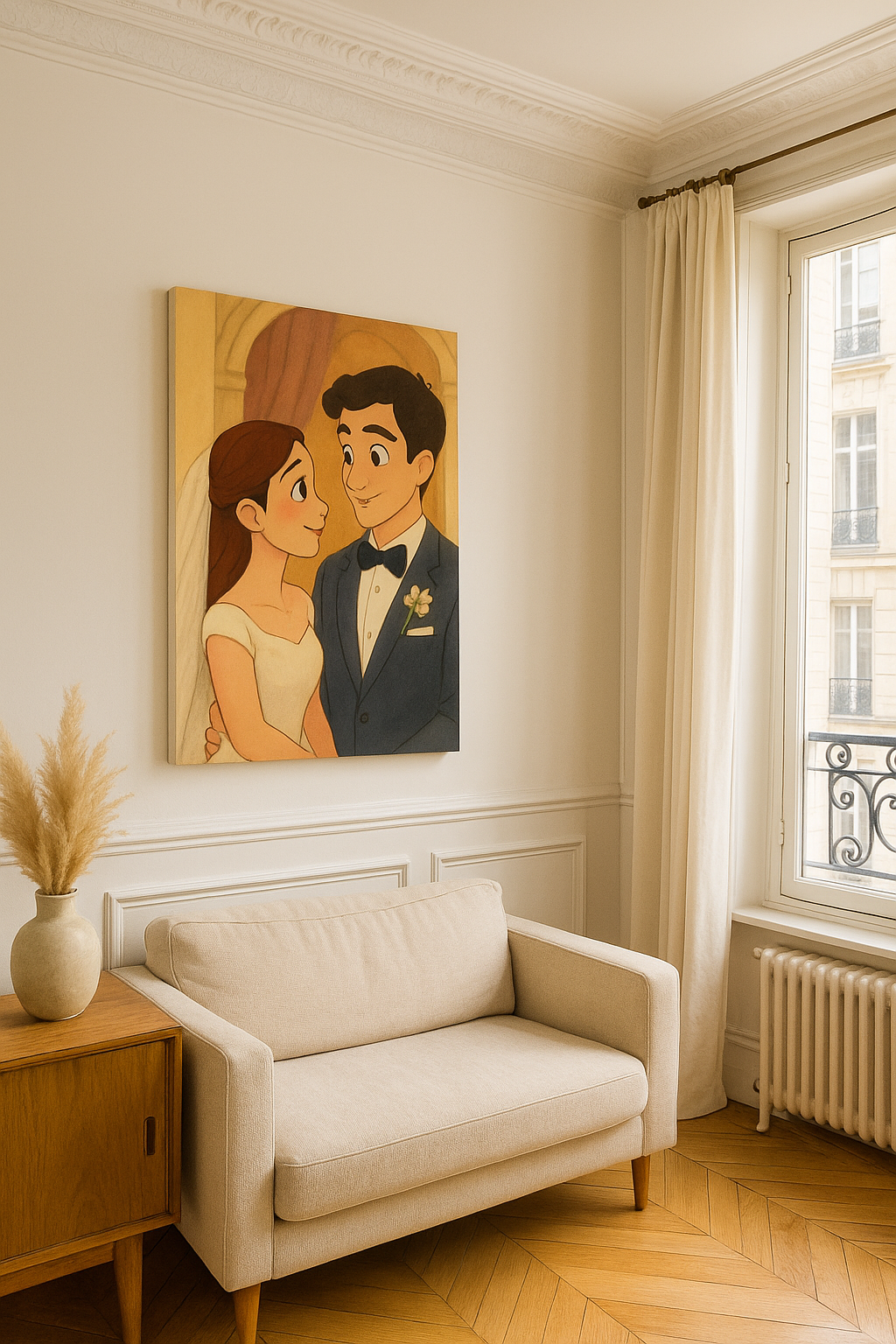 Toile Illustrée Personnalisée – Transformez Votre Photo en Cartoon